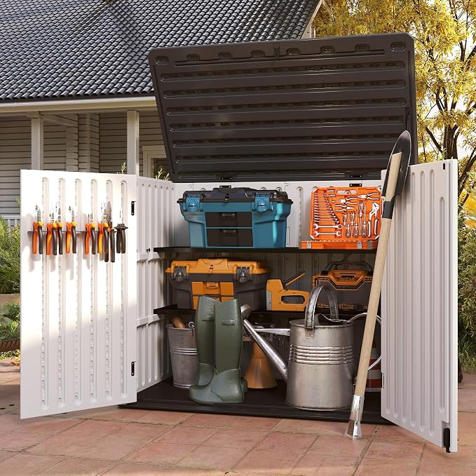 EHHLY 47 Cuft Outdoor Storage Shed Shelf, Outdoor Storage Cabinet Metal Shelves - Image 5
