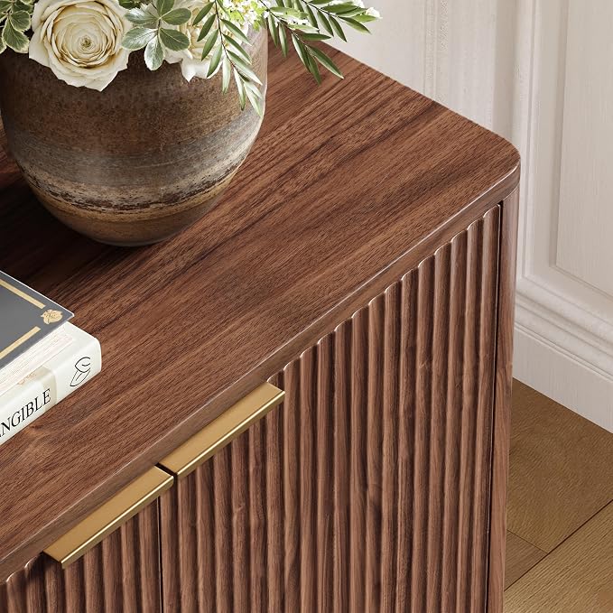 Evermagin 94.5" Fluted Walnut Buffet Cabinet - Image 4