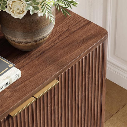 Evermagin 94.5" Fluted Walnut Buffet Cabinet - Image 4