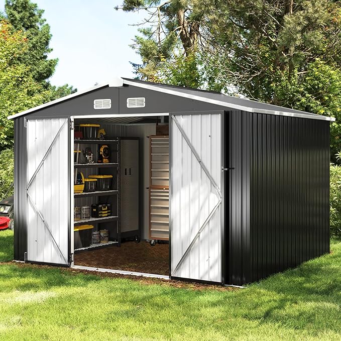 Aoxun 9.4x7.3x6.5 FT Outdoor Storage Shed, Garbage Can, Outdoor Metal Shed - Image 2