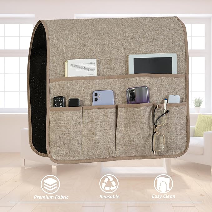 Faux Linen Armchair Caddy for Couch Remote Control Holder Non-slip Sofa Armset - Image 3