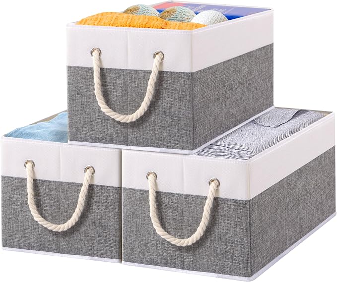 Yawinhe Foldable Storage Basket 3-Pack, Large Fabric Bins by Yawinhe