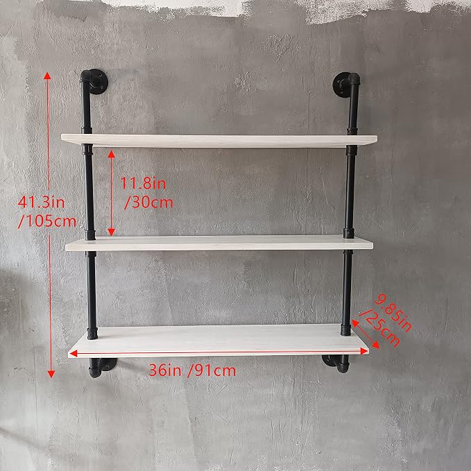 HDDFER Floating Bookshel Industrial Pipe Shelving Pipe Shelves Rustic White - Image 2