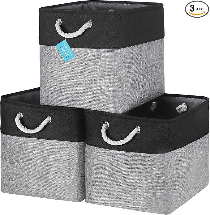 OrganiHaus 13x13 Cube Storage Bins 3 Pack, Foldable Cube Storage Organizer w/ by OrganiHaus