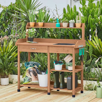 Yaheetech Potting Bench Outdoor Garden Work Bench Station Planting Solid Wood - Image 2