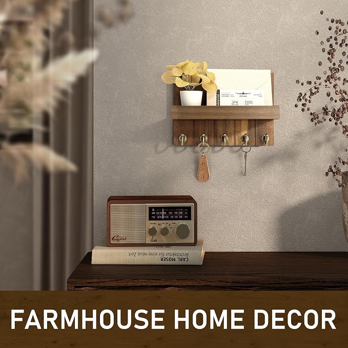 Rebee Vision Acacia Wood Key Holder Wall Mount – Farmhouse Key Holder - Image 3