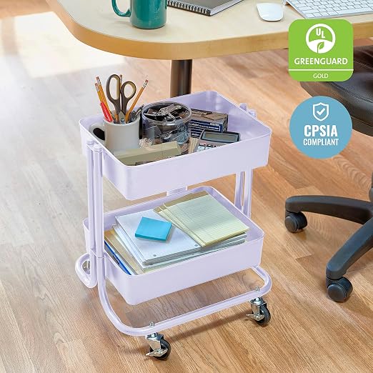 ECR4Kids 2-Tier Metal Rolling Utility Storage Cart - Image 4