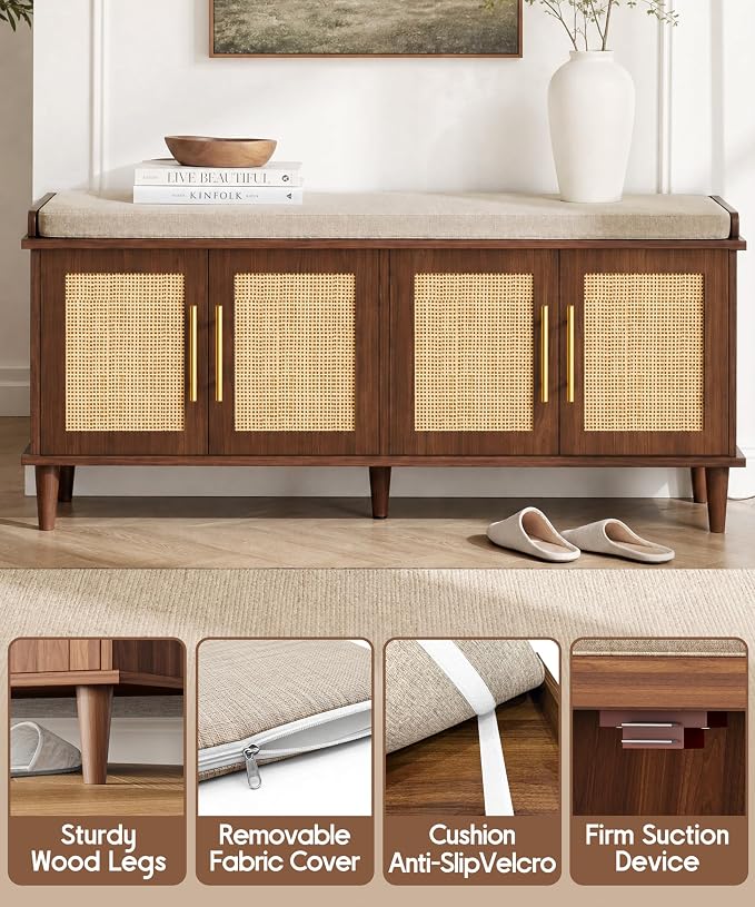 Akxomel Rattan Shoe Storage Bench - Image 5