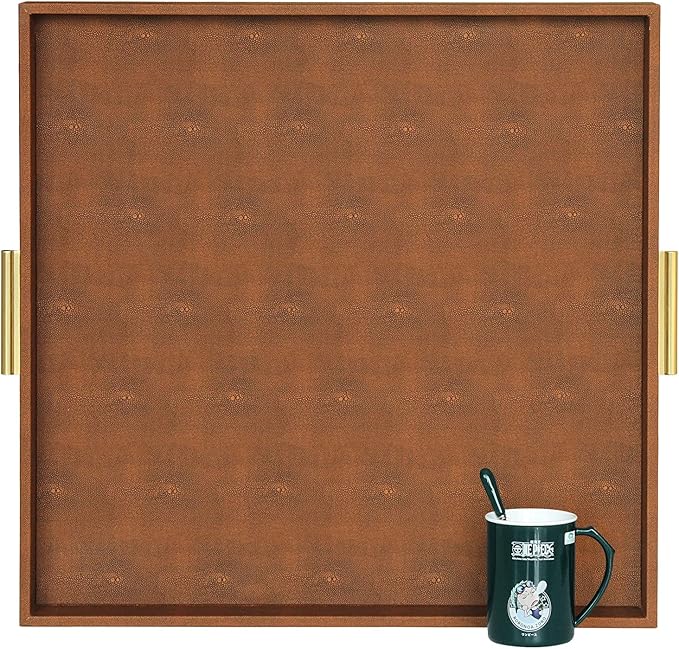 HofferRuffer Extra Large Square Serving Tray, Elegant Faux Leather Ottoman Tray by HofferRuffer