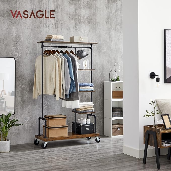 VASAGLE Clothes Rack, Clothing Garment Rack on Wheels, Rolling Clothes Organizer - Image 2