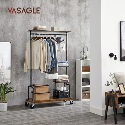 VASAGLE Clothes Rack, Clothing Garment Rack on Wheels, Rolling Clothes Organizer - Image 2