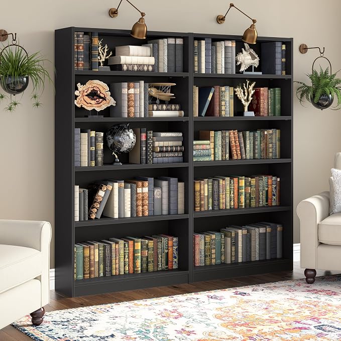 Bush Furniture Universal Tall 5 Shelf Bookcase in Black, Vertical Storage and - Image 4