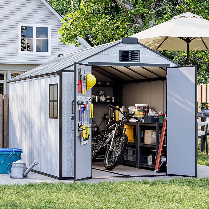 8 x 12 FT Plastic Outdoor Storage Shed, All-Weather Resin Garden Shed by DNYKER