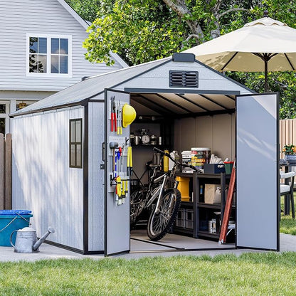 8 x 12 FT Plastic Outdoor Storage Shed, All-Weather Resin Garden Shed by DNYKER