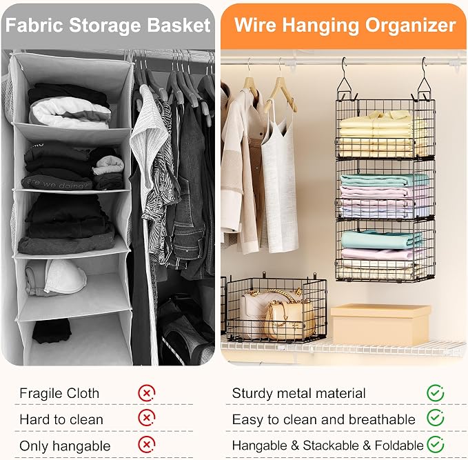 Sonyabecca 5-Tier Hanging Closet Organizer – Black Closet Storage Shelves - Image 7