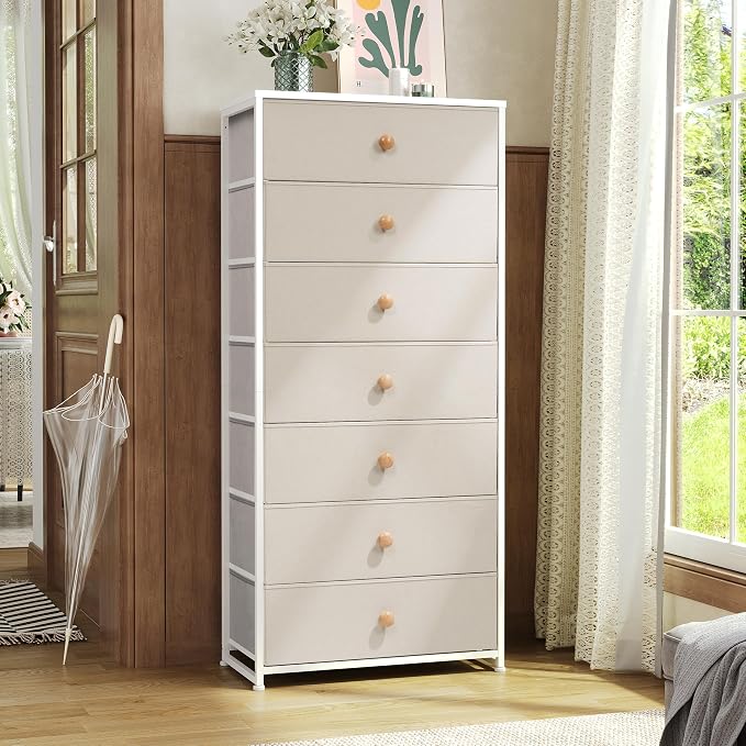 Fabric Dresser for Bedroom, Wide 7-Drawer Tall Vertical Tower | Wooden Top - Image 2