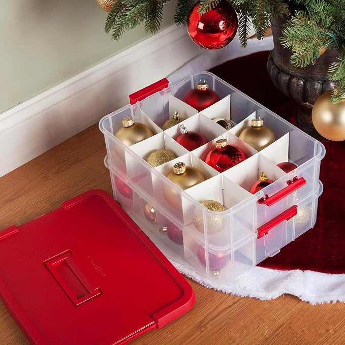 Sterilite 1427 Stack & Carry 2 Layer 24 Ornament Storage Box, See-through layers - Image 2