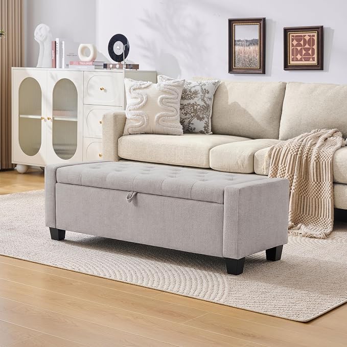 Huatean Home 43" Ottoman with Storage, Storage Ottoman Bench with Safety Hinge by huateanhome