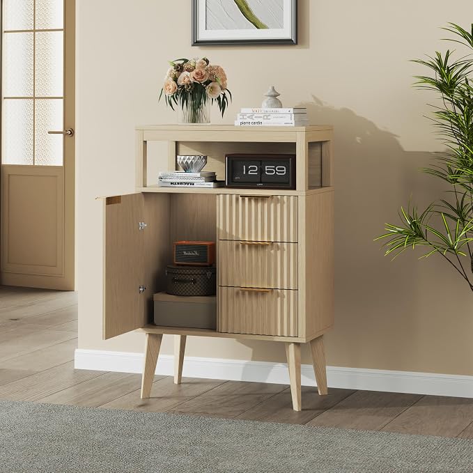 Natural Wood Bathroom Floor Cabinet - Image 4