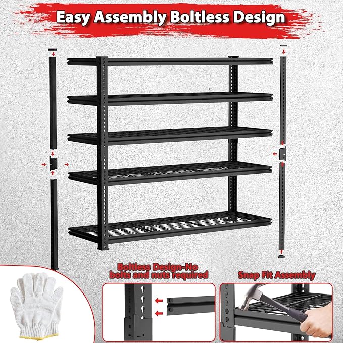 Storage Shelves, Garage Shelving Heavy Duty 2800 LBS Capacity, 5 Tier Utility - Image 6
