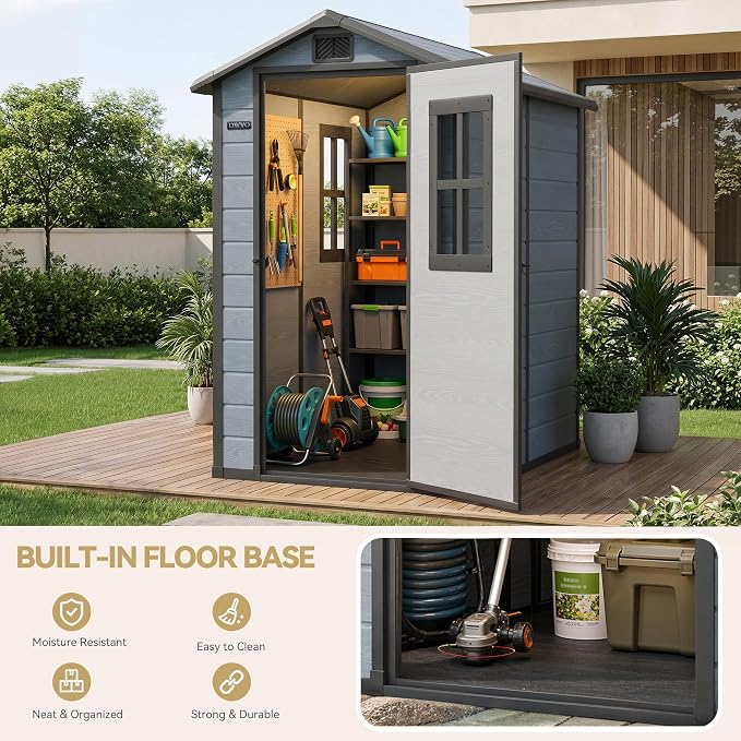 DWVO Outdoor Storage Shed 4.4×6FT, Plastic Garden Resin Shed - Image 9