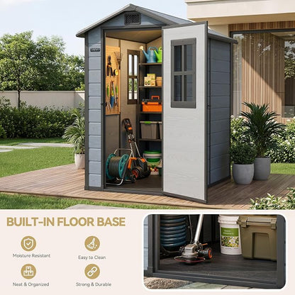 DWVO Outdoor Storage Shed 4.4×6FT, Plastic Garden Resin Shed - Image 9
