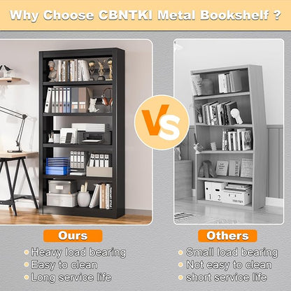 5 Tier Metal Bookshelf, Industrial Open Bookcases - Image 4
