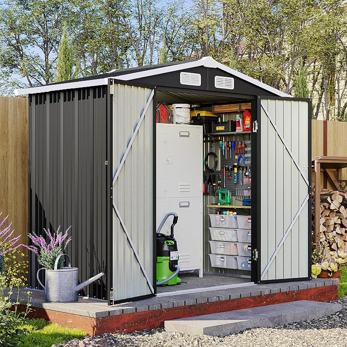 6x4FT Outdoor Storage Shed, Metal Garden Tool Shed - Image 5