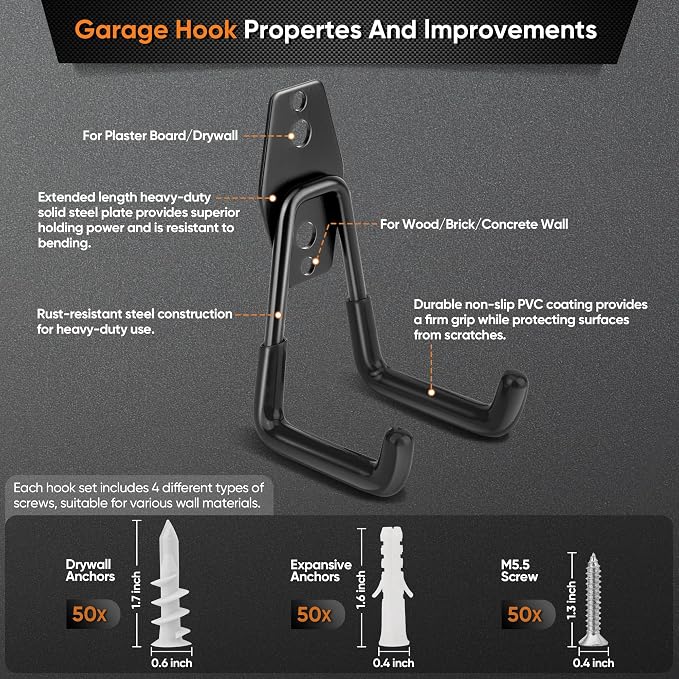 Nacial 26 Pack Garage Hooks Heavy Duty, Utility Steel Garage Storage Hooks - Image 3