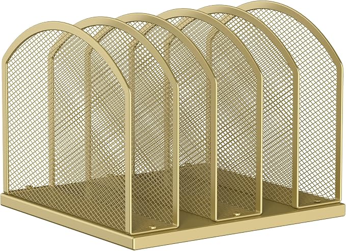 5-Section Vertical Desktop Organizer, 5-Section Mesh File Folder Stand Sorter by Gawerk