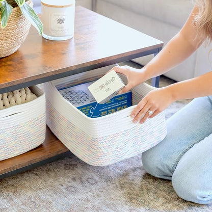 NaturalCozy Storage Baskets 16.8”x13”x7.6” Cotton Rope Woven Baskets - Image 8