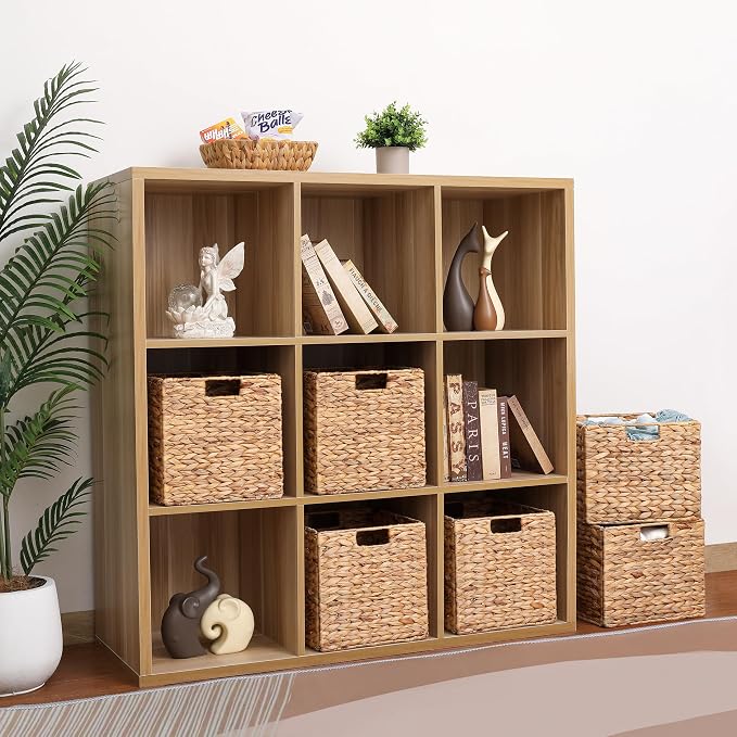 10.5 x 10.5in Wicker Storage Baskets, Cube Foldable Water Hyacinth Storage - Image 2