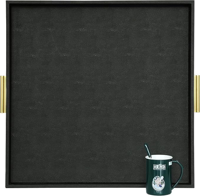 HofferRuffer Extra Large Square Serving Tray, Elegant Faux Leather Ottoman Tray by HofferRuffer