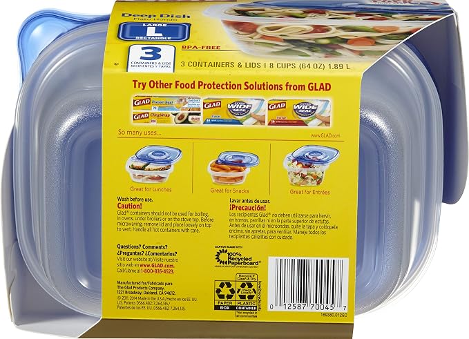 Glad GladWare Deep Dish Food Storage Containers Lids Large Rectangle BPA Free - Image 4