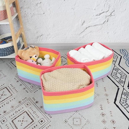 3-Pack Rainbow Storage Baskets 15X10X9.3“ – Woven Toy Organizer Bins - Image 6
