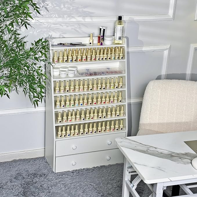 Nail Polish Rack with 2 Drawers, Salon Display & Storage Cabinet with Acrylic - Image 7