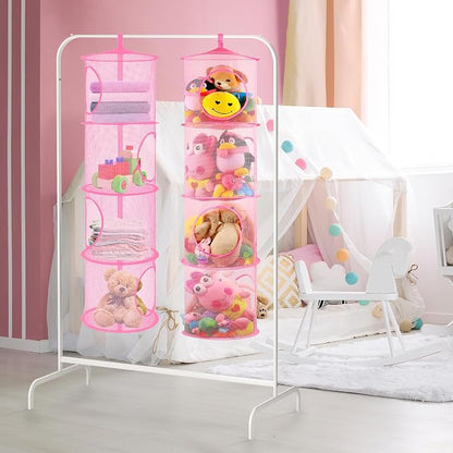 Hanging Stuffed Animal Storage Hammock Net 4 Tiers, Holds Plushies, Foldable - Image 2