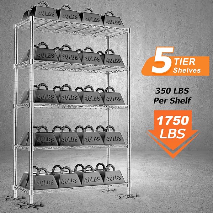 Storage Shelves Heavy Duty, 5-Tier Adjustable Metal Industrial Utility Shelf - Image 4
