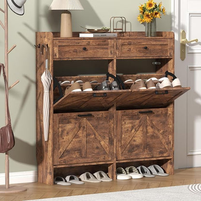 Thacuok Shoe Cabinet with 4 Flip Drawers & 2 Storage Drawers, Rustic Farmhouse by Thacuok