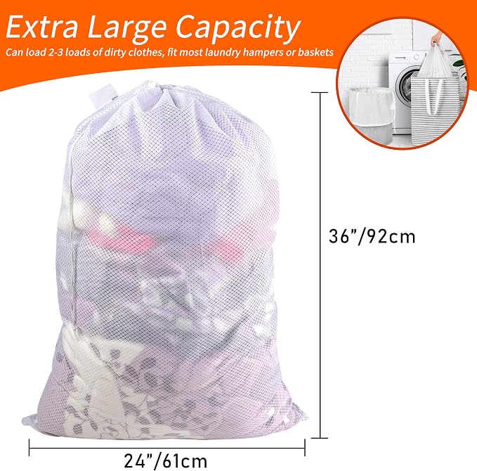 Polecasa Heavy Duty Diamond Mesh Laundry Bag, Machine Washable, Commercial Grade - Image 3