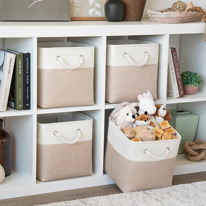 OrganiHaus 11x11 Cube Storage Bins 4 Pack, Foldable Cube Storage Organizer w/ - Image 3