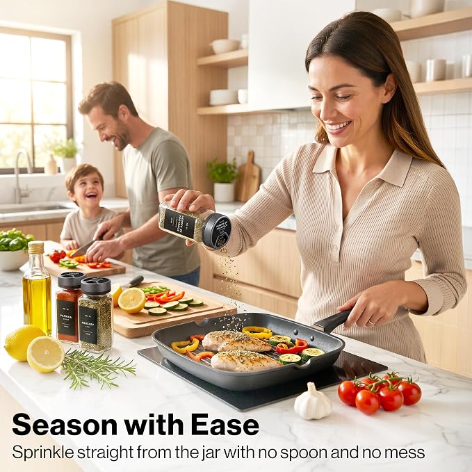 EDELHAUS Glass Spice Jars with Label and Space Gray Rotating Lids Spice - Image 5