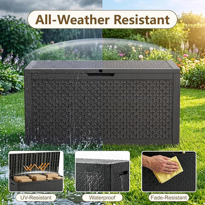 140 Gallon Outdoor Storage Box, Large Resin Deck Box, Waterproof Lockable - Image 3