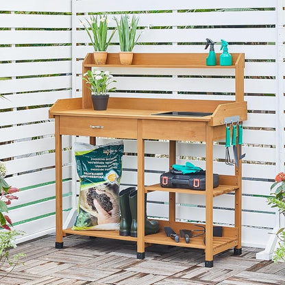 Topeakmart 45.2x17.7x47.6'' Potting Benches Outdoor Garden Potting Table Work - Image 3