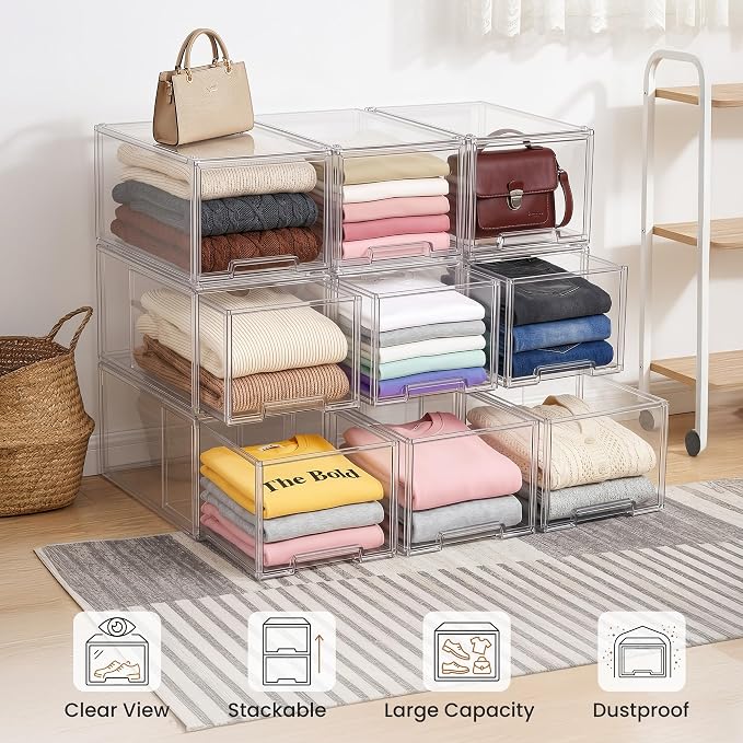Large Clear Stackable Storage Drawers, 3 Pack Acrylic Organizer Bins - Image 7