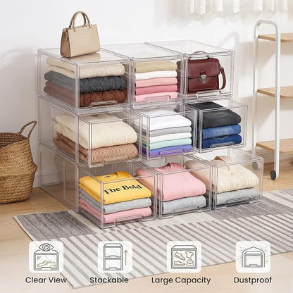 Large Clear Stackable Storage Drawers, 3 Pack Acrylic Organizer Bins - Image 7