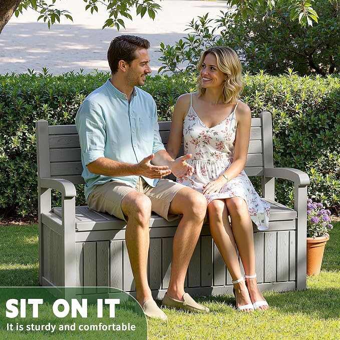 80 Gallon Outdoor Storage Bench Spacious Storage Box Waterproof Resin Deck Box - Image 8