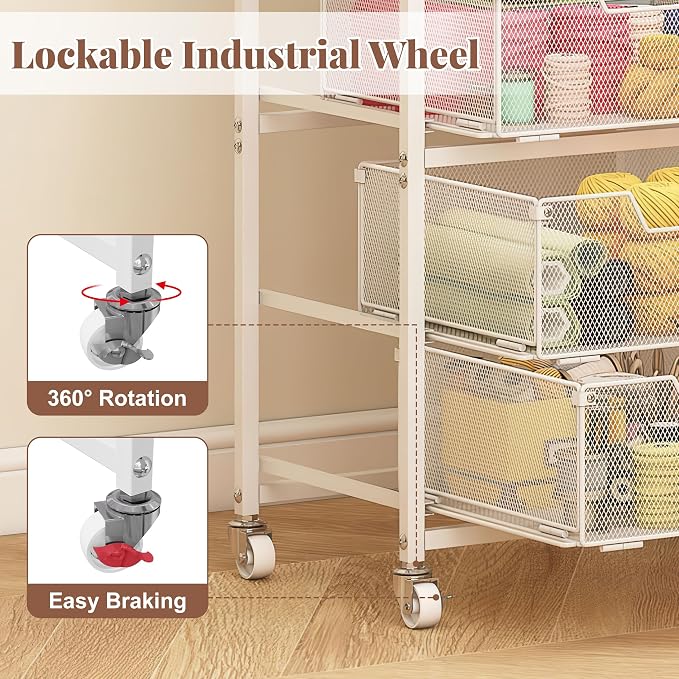 4-Drawer Rolling Storage Cart, Utility Cart - Image 4