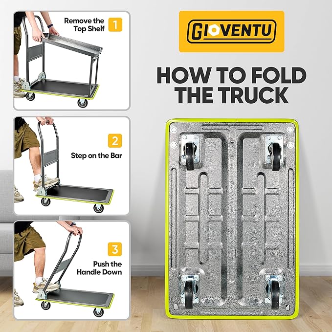 Heavy Duty Push Cart Dolly, 2 Tier Foldable Platform Hand Truck | High-Strength - Image 6