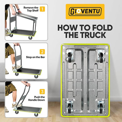 Heavy Duty Push Cart Dolly, 2 Tier Foldable Platform Hand Truck | High-Strength - Image 6